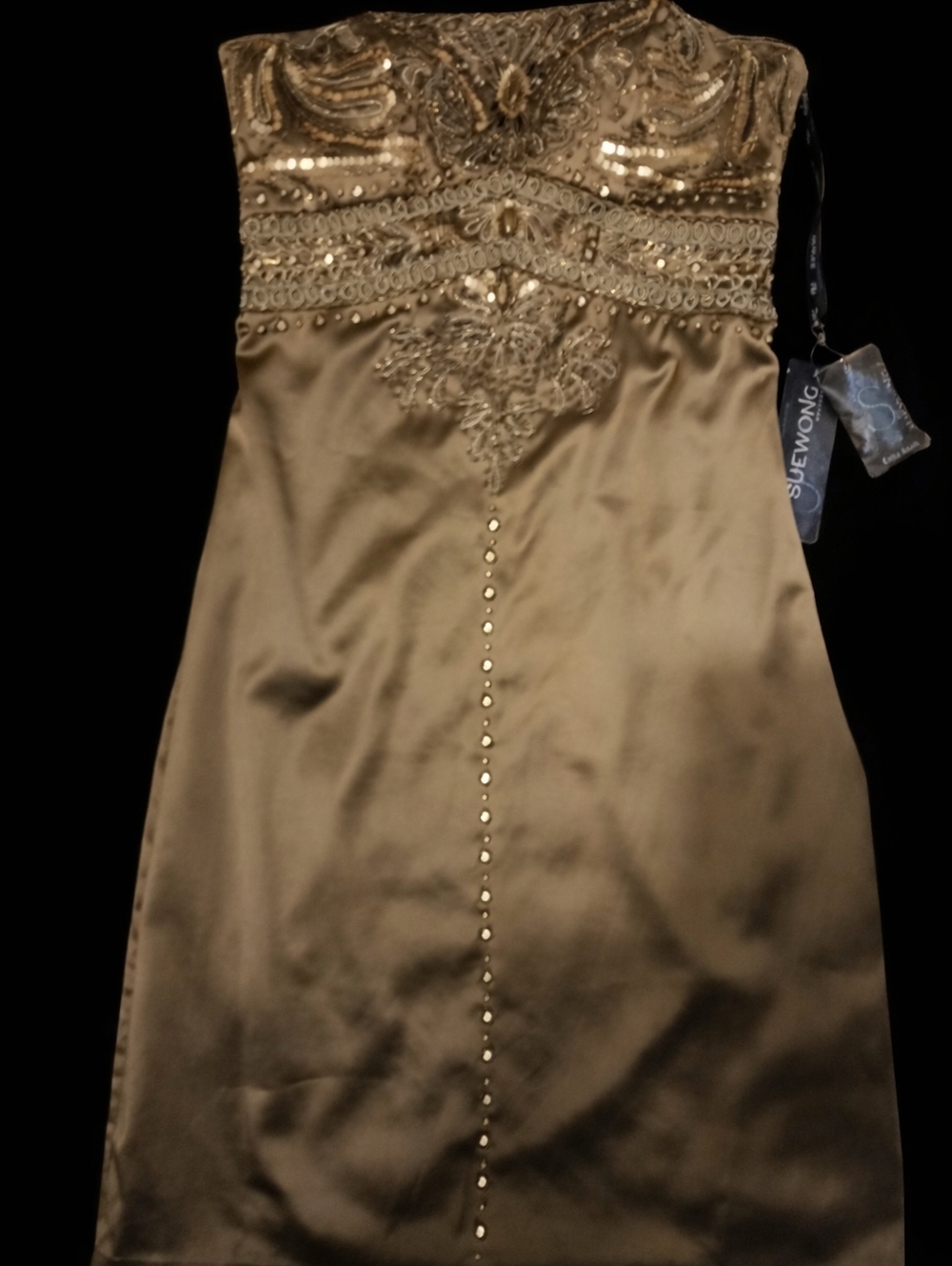 Sue Wong Strapless Taupe Embellished Cocktail Dress - Picture 3 of 9